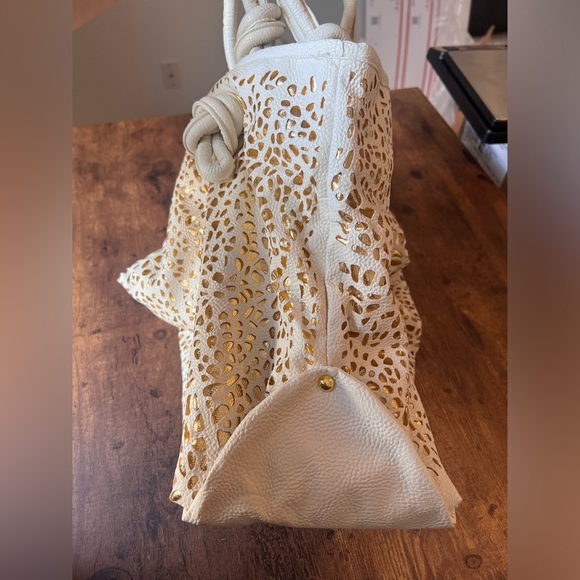 Vintage Braciano Purse - Bone with Gold Accents Zebra Interior - Picture 6 of 8